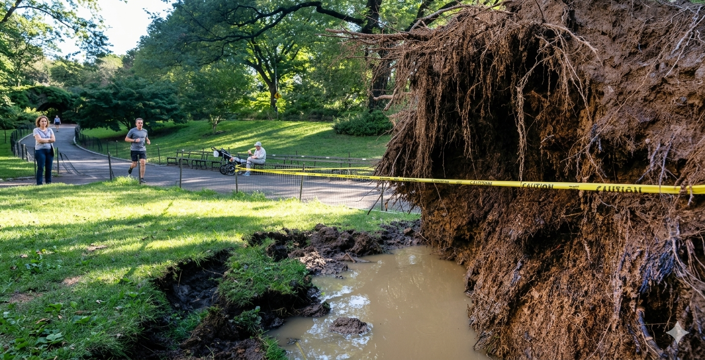 Uprooted Tree with Exposed Roots in New York City