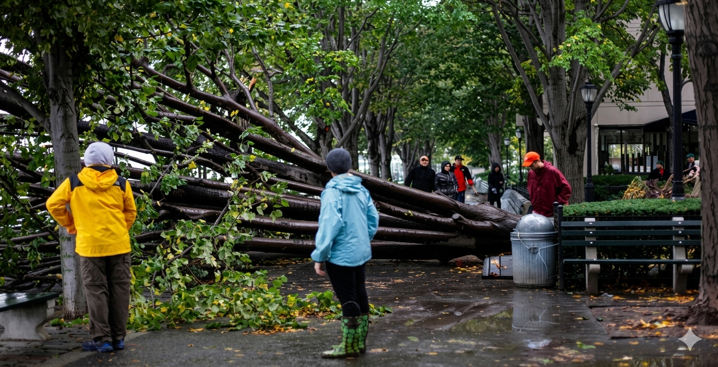 Arborist Inspecting a Storm-Damaged Tree
